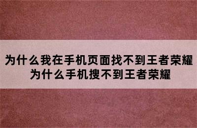 为什么我在手机页面找不到王者荣耀 为什么手机搜不到王者荣耀